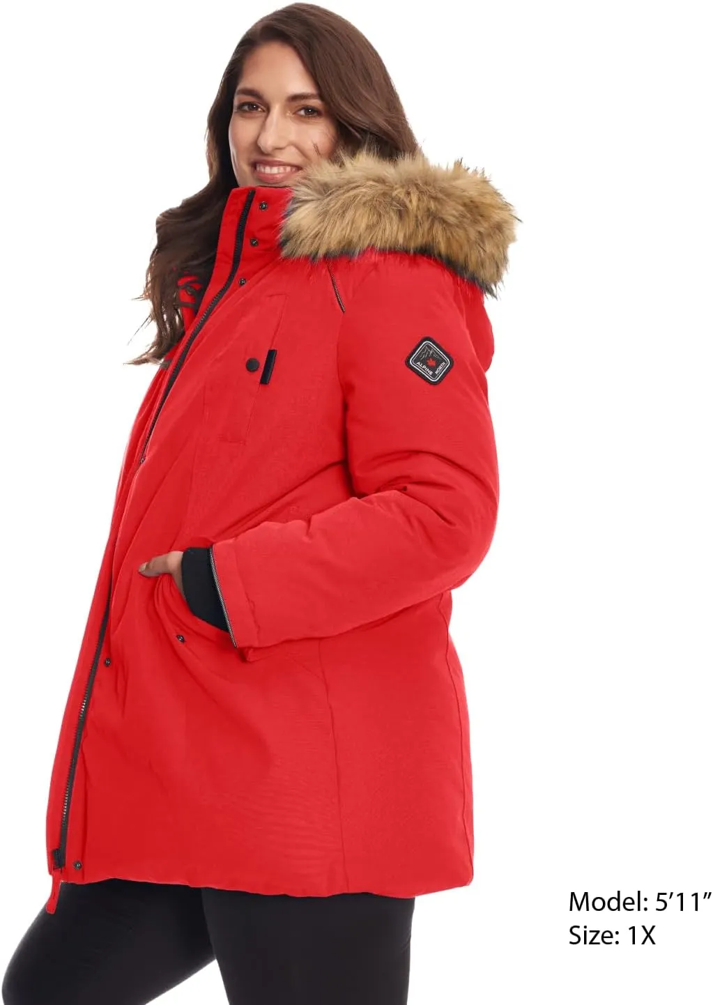 ALPINE NORTH Glacier Women’s Vegan Down Winter Coat with Faux Fur Hood - Parka Jacket for Women
