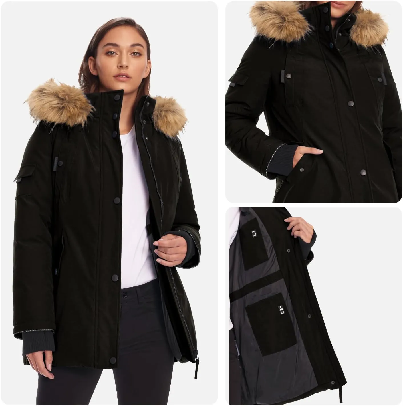 ALPINE NORTH Glacier Women’s Vegan Down Winter Coat with Faux Fur Hood - Parka Jacket for Women