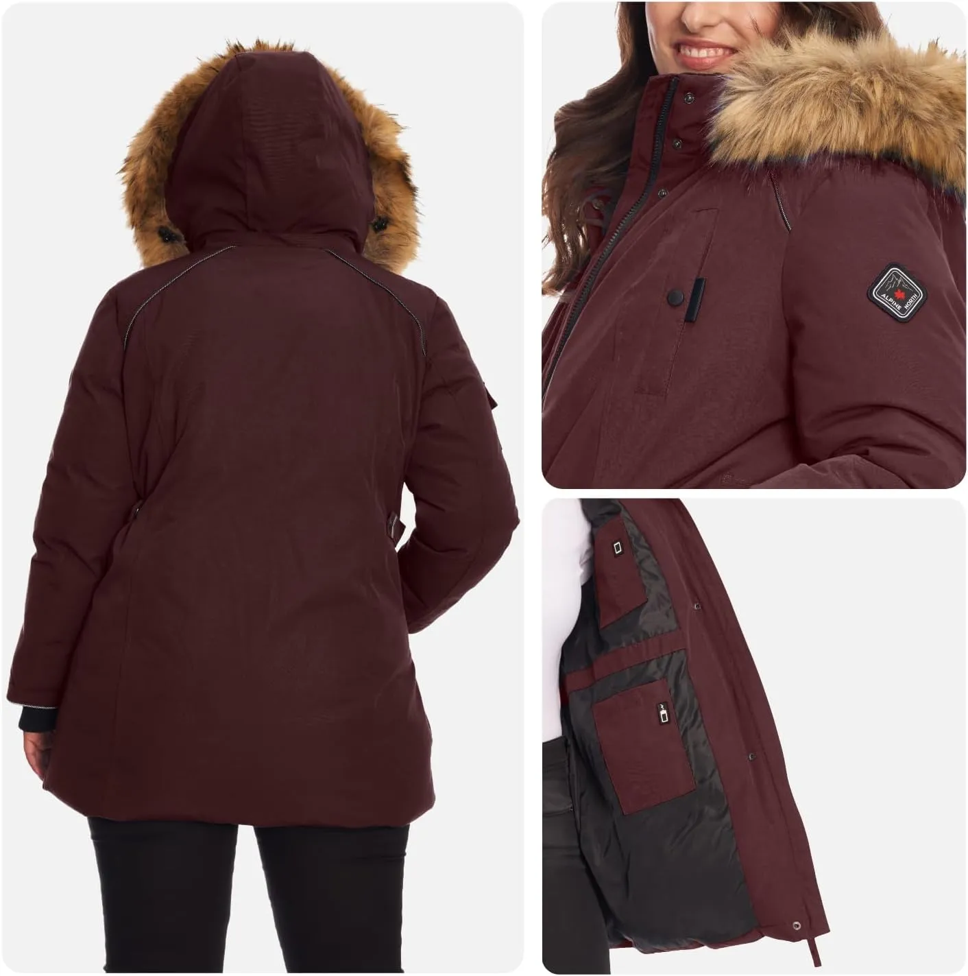 ALPINE NORTH Glacier Women’s Vegan Down Winter Coat with Faux Fur Hood - Parka Jacket for Women