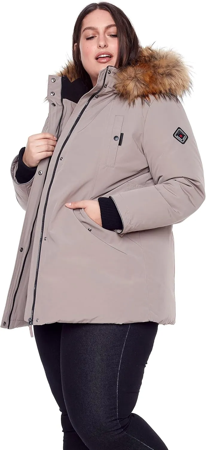 ALPINE NORTH Glacier Women’s Vegan Down Winter Coat with Faux Fur Hood - Parka Jacket for Women