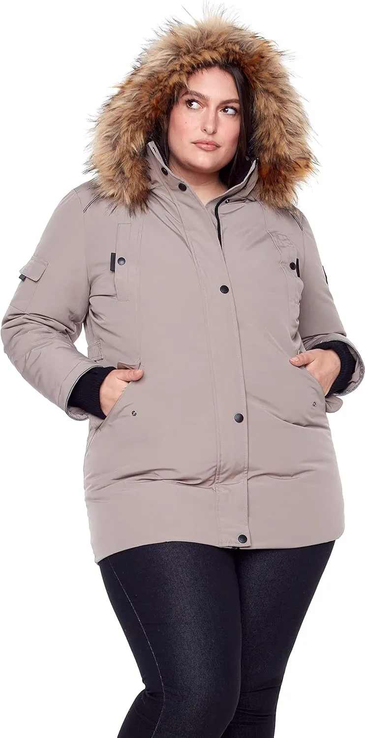 ALPINE NORTH Glacier Women’s Vegan Down Winter Coat with Faux Fur Hood - Parka Jacket for Women