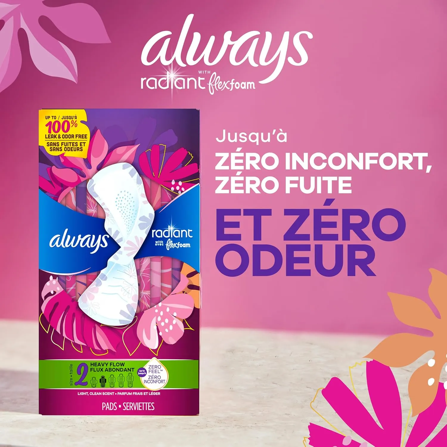 Always Infinity Feminine Pads for Women, Flexfoam Pads with Wings, Size 5, Extra Heavy Overnight Absorbency, Unscented, 66 Count (Packaging May Vary)
