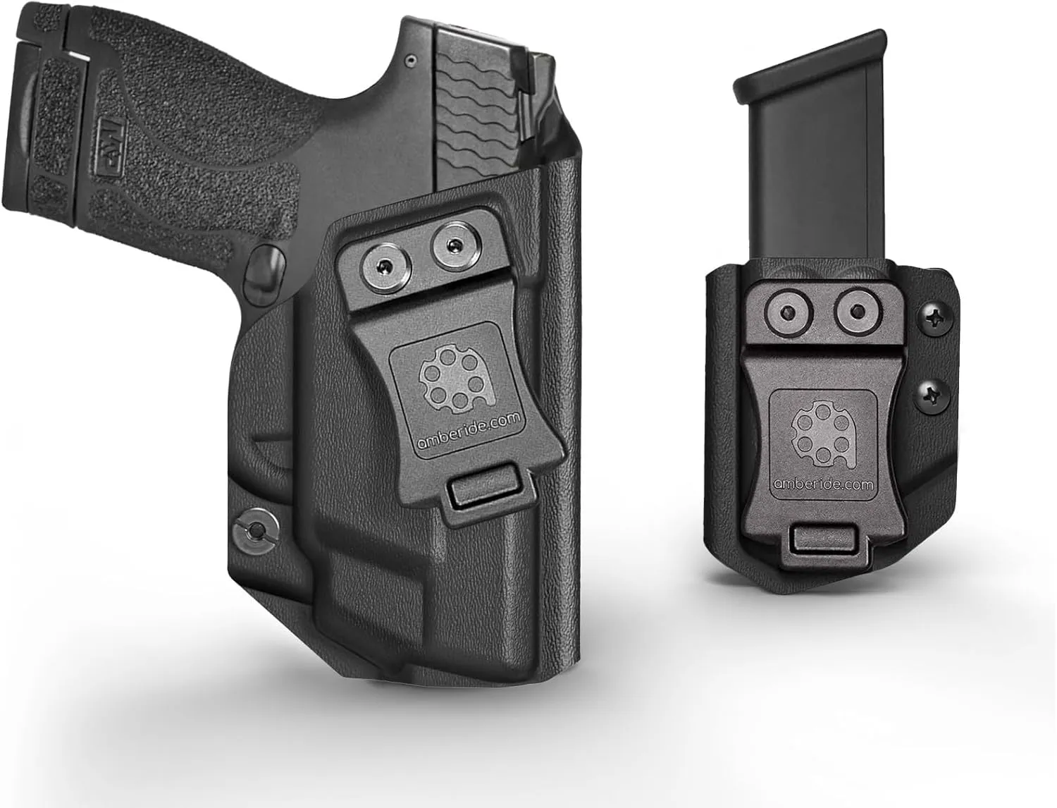 Amberide KYDEX Smith & Wesson M&P Shield M2.0 with Integrated CT Laser Holsters (Black, Right Hand Draw)   Universal 9mm/.40 Double Stack Magazine Carrier (Black)