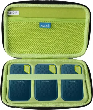 Anleo Hard Travel Case for SanDisk 500GB / 250GB / 1TB / 2TB Extreme Portable SSD (Black Monterey, Case for 3 Hard Drives)