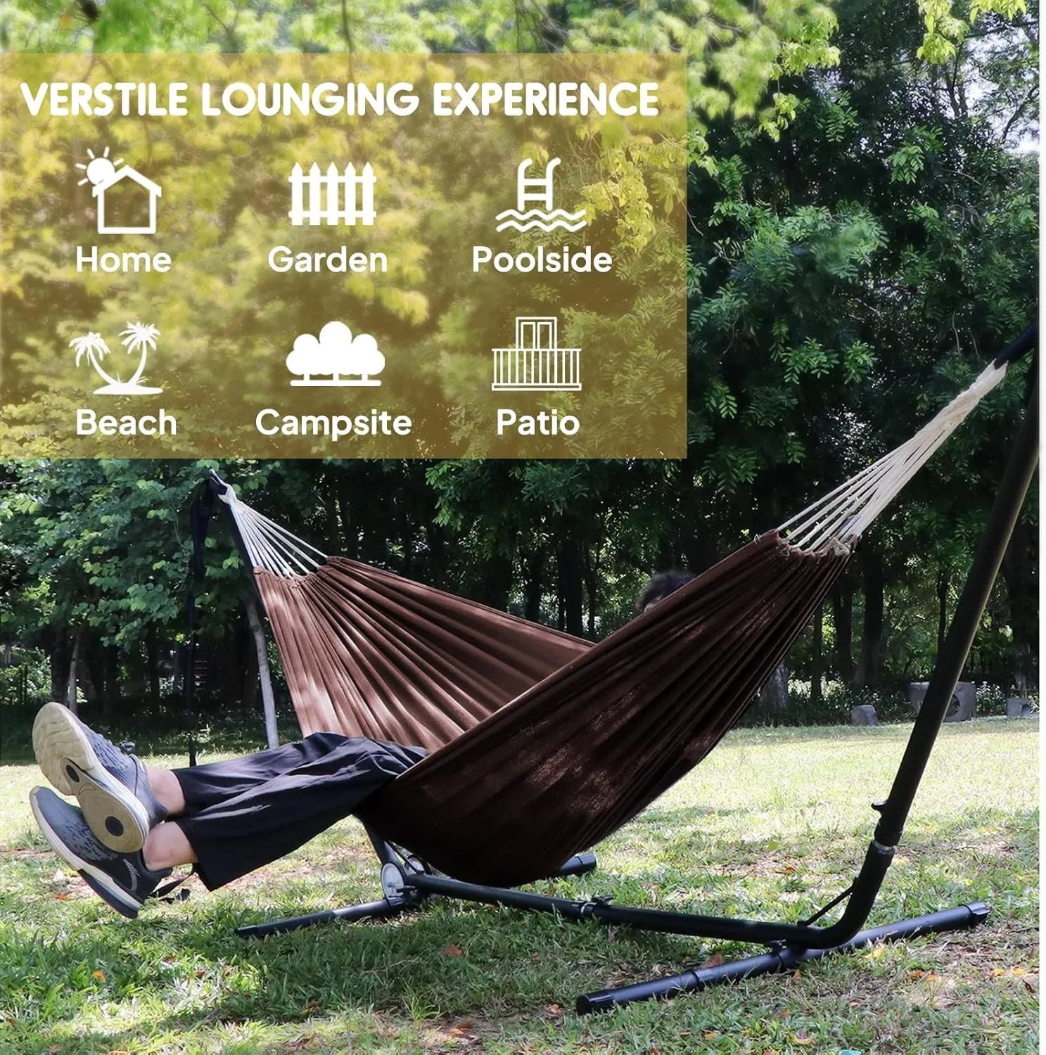 ANYOO Cotton Hammock Portable Camping Hammocks for Hanging Sturdy Garden Comfortable Fabric Hammock with Tree Straps Up to 660lbs with Travel Bag for Camping Outdoor/Indoor Patio Backyard