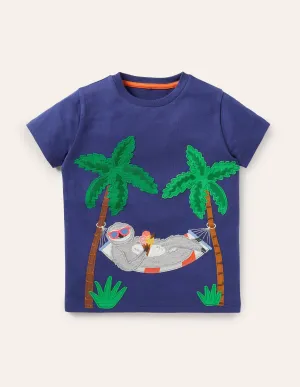 Appliqué Dude T-shirt-Starboard Blue Sloth