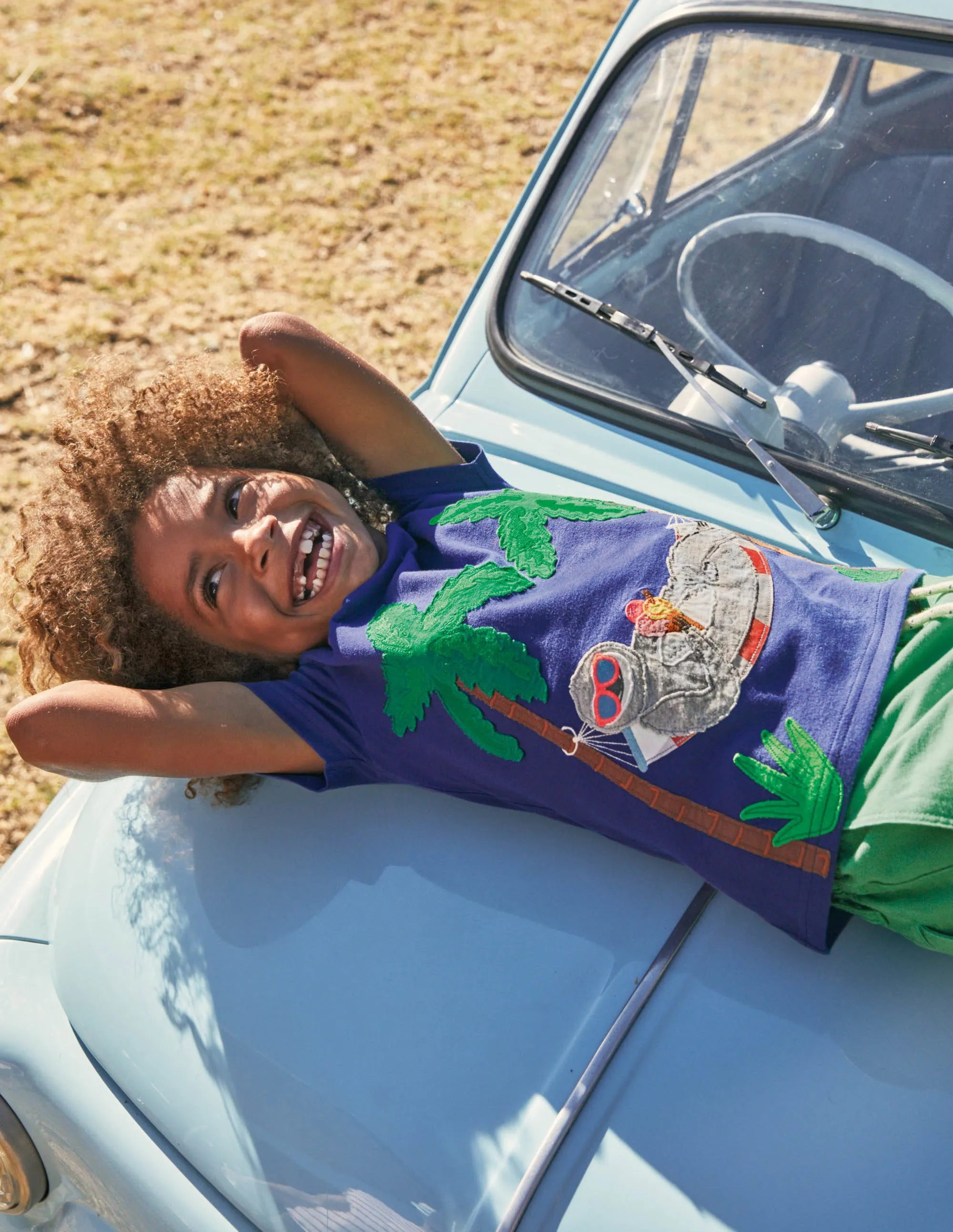 Appliqué Dude T-shirt-Starboard Blue Sloth