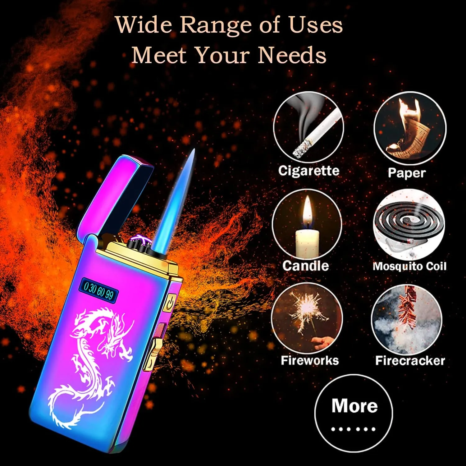 Arc Jet Flame Torch Electronic Lighter - 2 in 1 Refillable Butane, USB Rechargeable with Battery Indicator, Windproof Infinity Electric Lighter - Ice Black