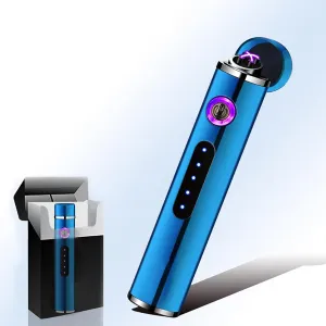 Arc Lighter - Electric, Rechargeable, Windproof Plasma Lighter with LED Power Display - Ideal for Candle, Incense, Camping, Hiking, Adventure (Blue)