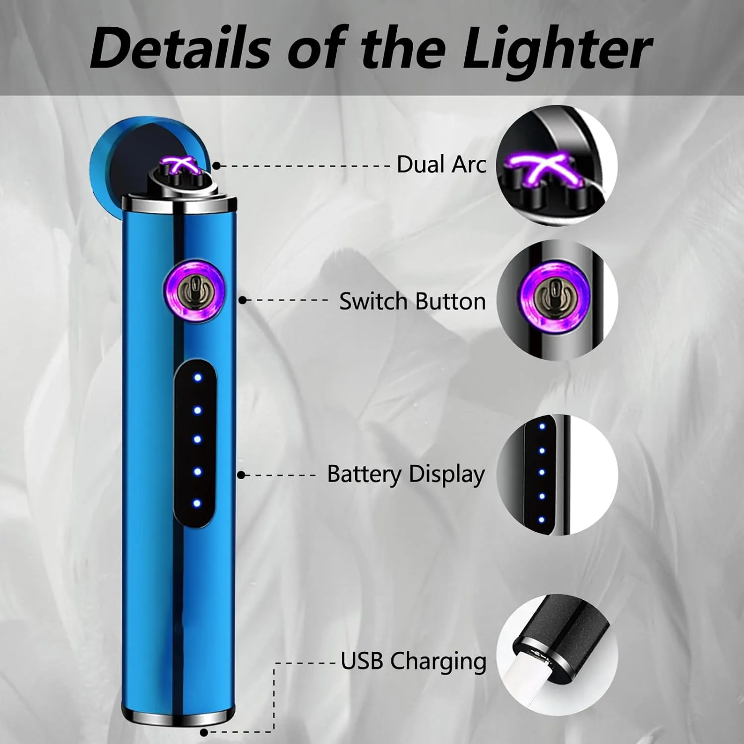 Arc Lighter - Electric, Rechargeable, Windproof Plasma Lighter with LED Power Display - Ideal for Candle, Incense, Camping, Hiking, Adventure (Blue)