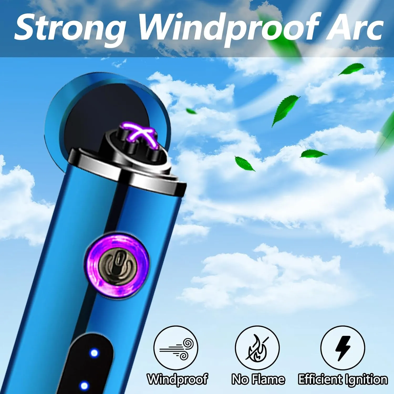 Arc Lighter - Electric, Rechargeable, Windproof Plasma Lighter with LED Power Display - Ideal for Candle, Incense, Camping, Hiking, Adventure (Blue)