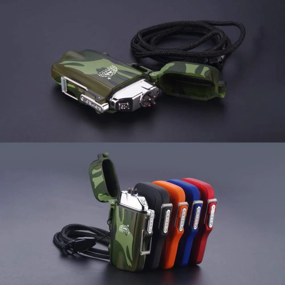 Arc4 Lit Lighter 2.0 - Rechargeable Outdoor Waterproof Dual Arc Plasma Lighter with Flashlight & Lanyard (Orange)