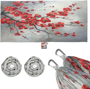 Art Red Blossoms Flowers Camping Hammock Single Portable Hammocks 330 lbs Capacity with 2 Tree Straps and Attached Carry Bag,Perfect for Outdoor,Indoor,Beach,Camping,Travel
