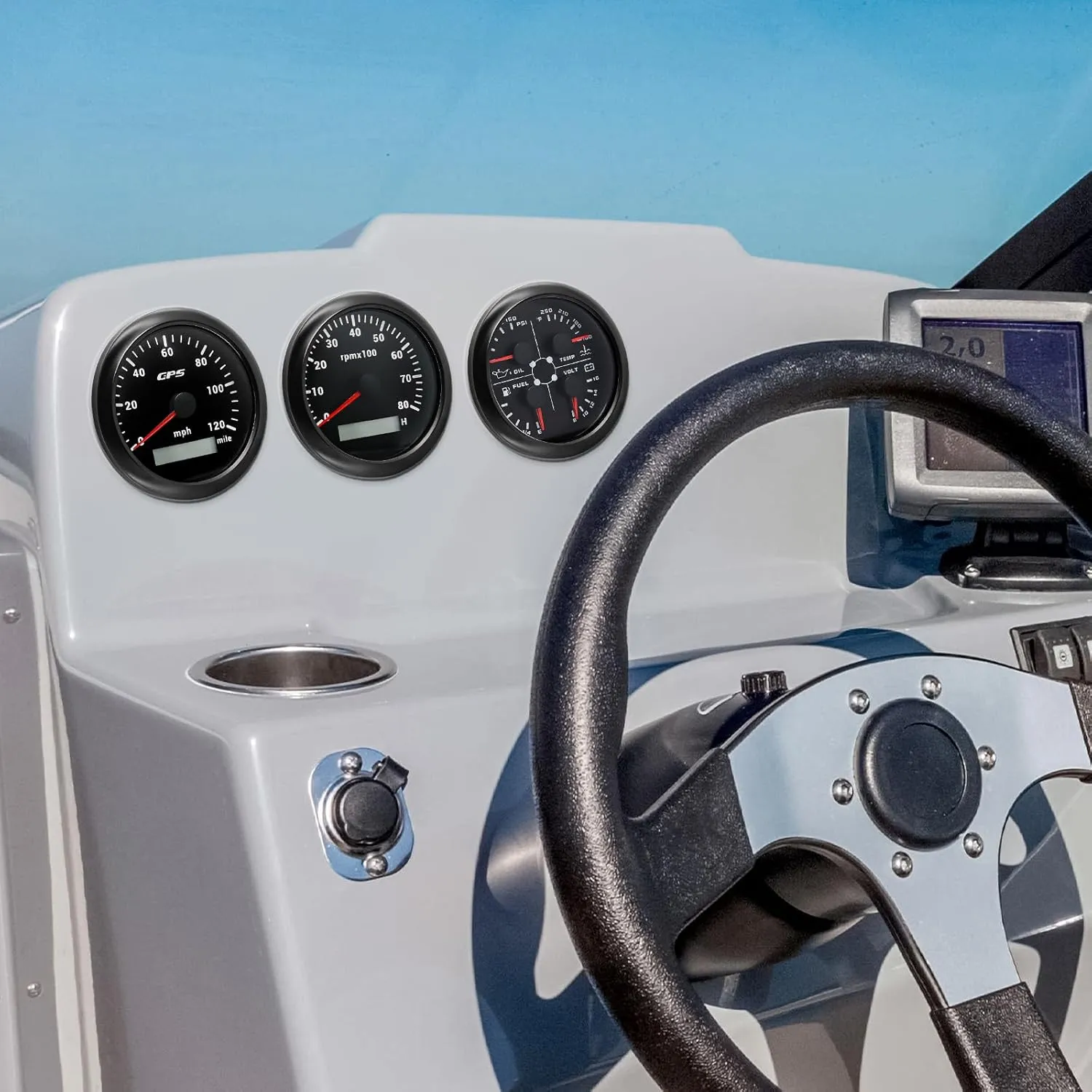 ARTILAURA Boat AUTO 3 Gauge Set- GPS Speedometer, Tachometer,4in1 Fuel Level/Water Temperature/Oil Pressure/Voltmeter, 85mm 7 Color Marine Gauges Kit (All Black)