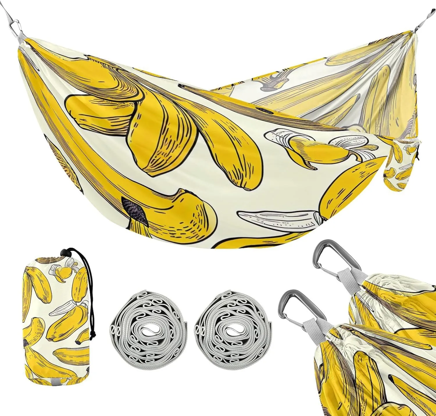 ATTX Banana Print Camping Hammock - Lightweight & Portable Hammocks, Heavy Duty 330lbs Capacity for Indoor, Hiking, Backpacking, Travel, Backyard, Beach#394