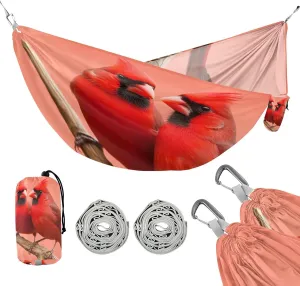 ATTX Christmas Winter Cardinal Camping Hammock - Lightweight & Portable Hammocks, Heavy Duty 330lbs Capacity for Indoor, Hiking, Backpacking, Travel, Backyard, Beach#529