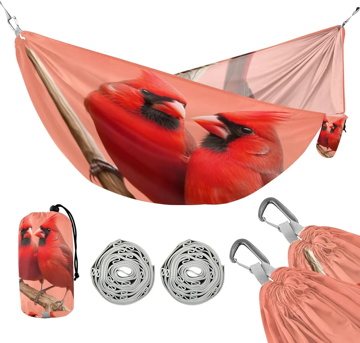 ATTX Christmas Winter Cardinal Camping Hammock - Lightweight & Portable Hammocks, Heavy Duty 330lbs Capacity for Indoor, Hiking, Backpacking, Travel, Backyard, Beach#529