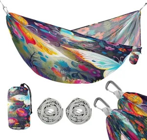 ATTX Colorful Butterflies Camping Hammock - Lightweight & Portable Hammocks, Heavy Duty 330lbs Capacity for Indoor, Hiking, Backpacking, Travel, Backyard, Beach#246