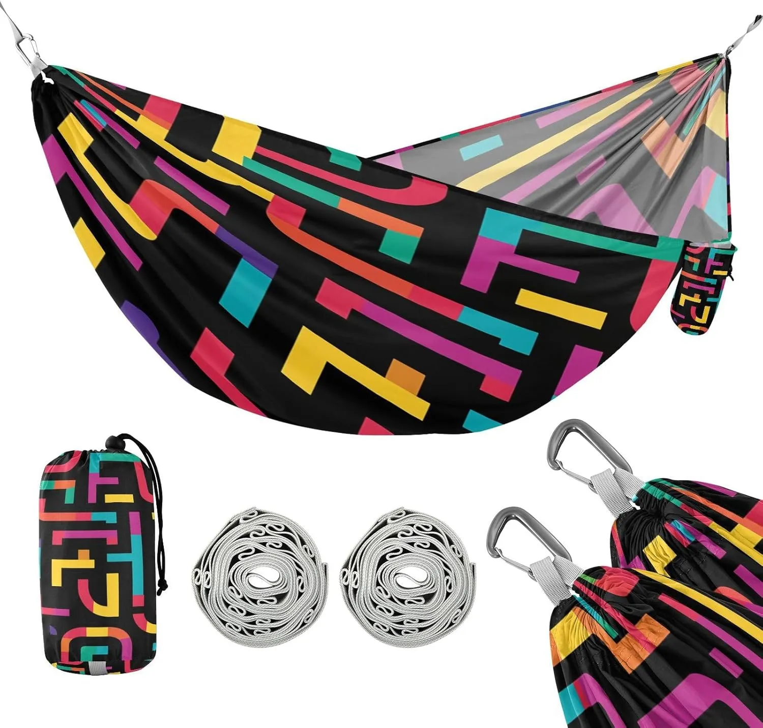 ATTX Colorful Maze Camping Hammock - Lightweight & Portable Hammocks, Heavy Duty 330lbs Capacity for Indoor, Hiking, Backpacking, Travel, Backyard, Beach#555