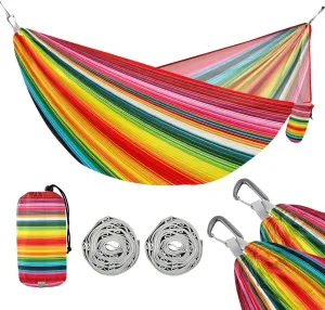 ATTX Colorful Mexico Stripe Camping Hammock - Lightweight & Portable Hammocks, Heavy Duty 330lbs Capacity for Indoor, Hiking, Backpacking, Travel, Backyard, Beach#443