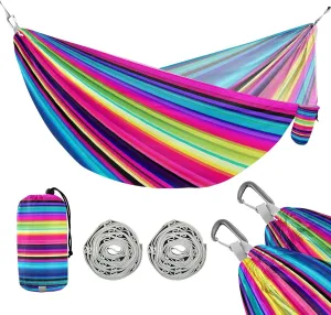 ATTX Colorful Mexico Stripe Camping Hammock - Lightweight & Portable Hammocks, Heavy Duty 330lbs Capacity for Indoor, Hiking, Backpacking, Travel, Backyard, Beach#445