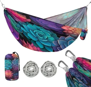 ATTX Colorful Succulents Camping Hammock - Lightweight & Portable Hammocks, Heavy Duty 330lbs Capacity for Indoor, Hiking, Backpacking, Travel, Backyard, Beach#453