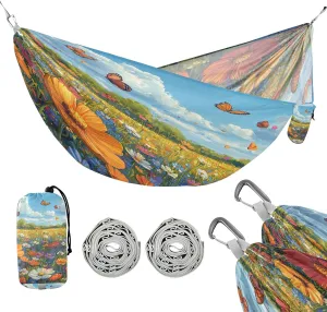 ATTX Colorful Wildflowers Meadow Camping Hammock - Lightweight & Portable Hammocks, Heavy Duty 330lbs Capacity for Indoor, Hiking, Backpacking, Travel, Backyard, Beach#591
