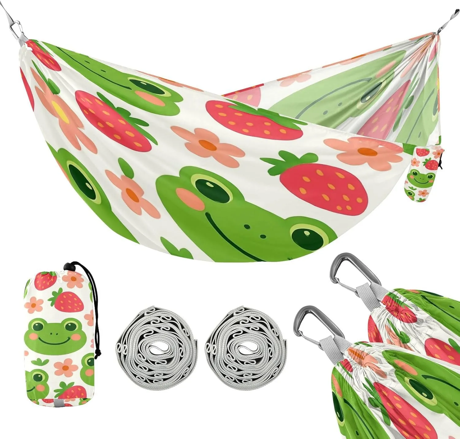 ATTX Cute Cartoon Frog Camping Hammock - Lightweight & Portable Hammocks, Heavy Duty 330lbs Capacity for Indoor, Hiking, Backpacking, Travel, Backyard, Beach#155