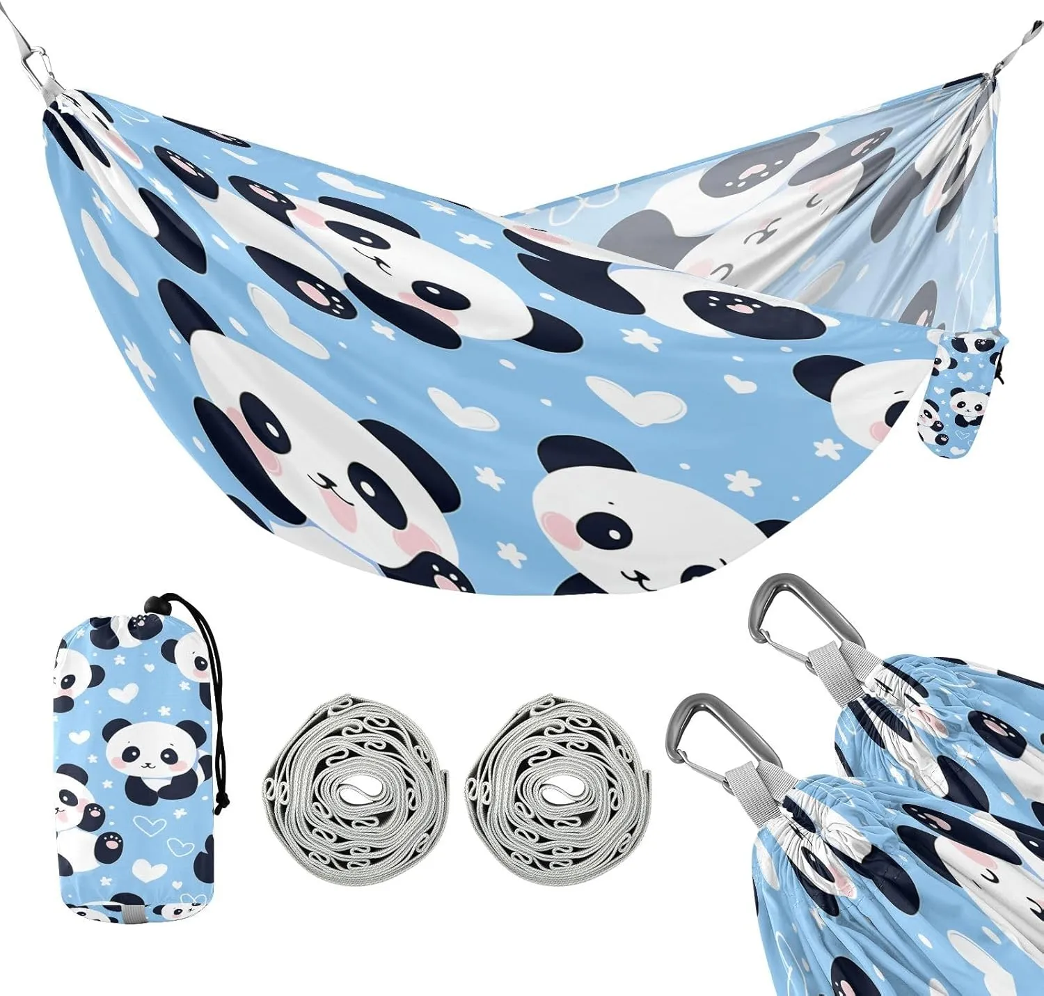 ATTX Cute Cartoon Panda Camping Hammock - Lightweight & Portable Hammocks, Heavy Duty 330lbs Capacity for Indoor, Hiking, Backpacking, Travel, Backyard, Beach#121