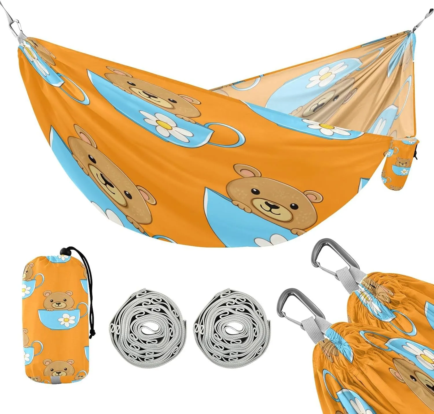 ATTX Cute Kawaii Bears Camping Hammock - Lightweight & Portable Hammocks, Heavy Duty 330lbs Capacity for Indoor, Hiking, Backpacking, Travel, Backyard, Beach#202
