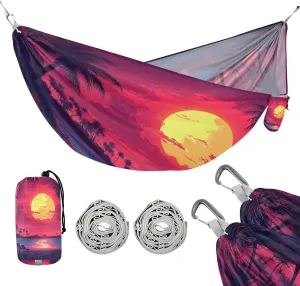 ATTX Sunset Palm Trees Camping Hammock - Lightweight & Portable Hammocks, Heavy Duty 330lbs Capacity for Indoor, Hiking, Backpacking, Travel, Backyard, Beach#46