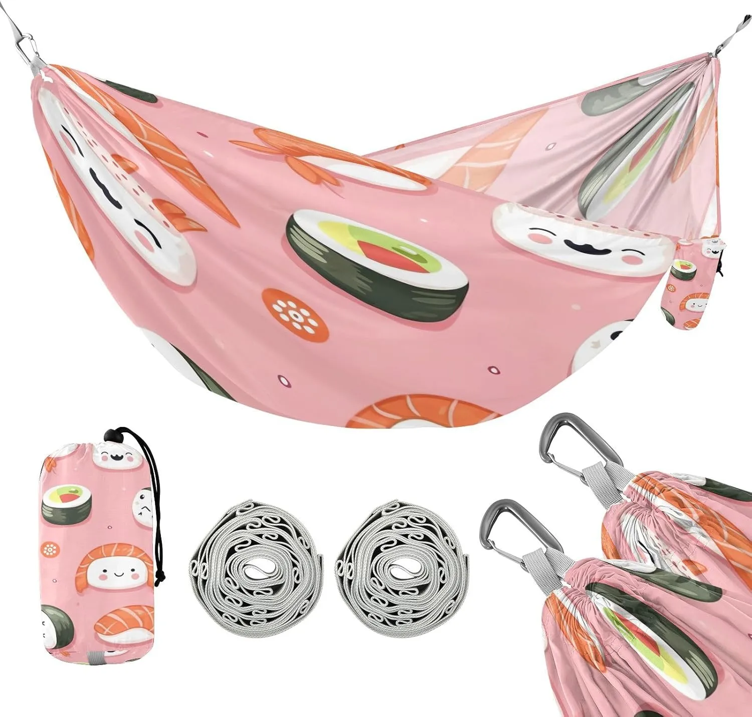 ATTX Sushi Kawaii Pattern Camping Hammock - Lightweight & Portable Hammocks, Heavy Duty 330lbs Capacity for Indoor, Hiking, Backpacking, Travel, Backyard, Beach#481