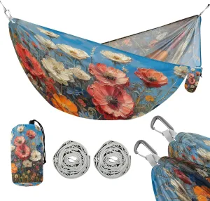 ATTX Wild Flowers Oil Painting Camping Hammock - Lightweight & Portable Hammocks, Heavy Duty 330lbs Capacity for Indoor, Hiking, Backpacking, Travel, Backyard, Beach#496