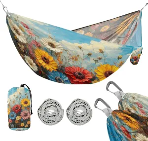 ATTX Wild Flowers Oil Painting Camping Hammock - Lightweight & Portable Hammocks, Heavy Duty 330lbs Capacity for Indoor, Hiking, Backpacking, Travel, Backyard, Beach#499
