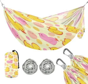 ATTX Yellow Pink Ducks Camping Hammock - Lightweight & Portable Hammocks, Heavy Duty 330lbs Capacity for Indoor, Hiking, Backpacking, Travel, Backyard, Beach#502