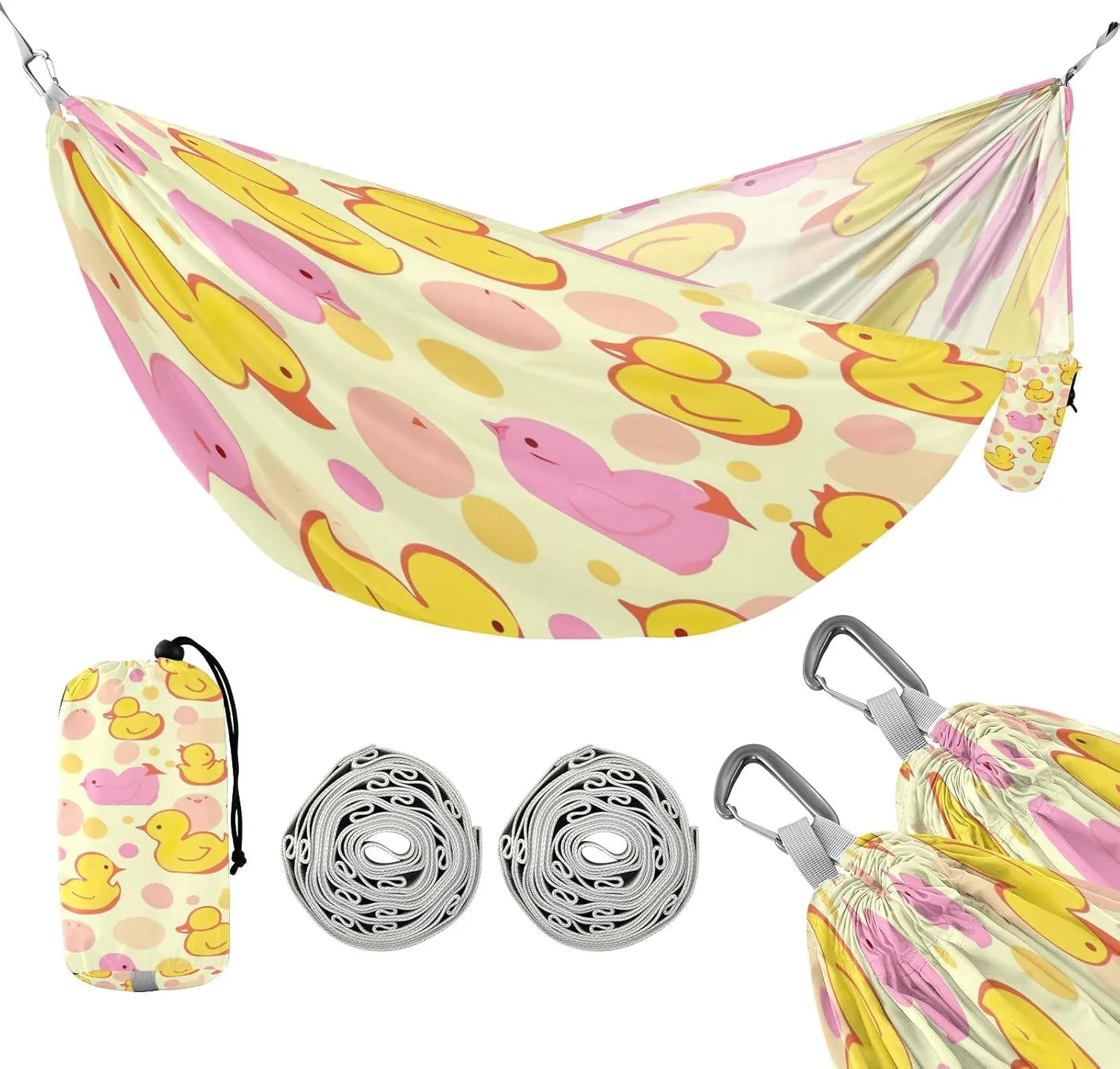 ATTX Yellow Pink Ducks Camping Hammock - Lightweight & Portable Hammocks, Heavy Duty 330lbs Capacity for Indoor, Hiking, Backpacking, Travel, Backyard, Beach#502