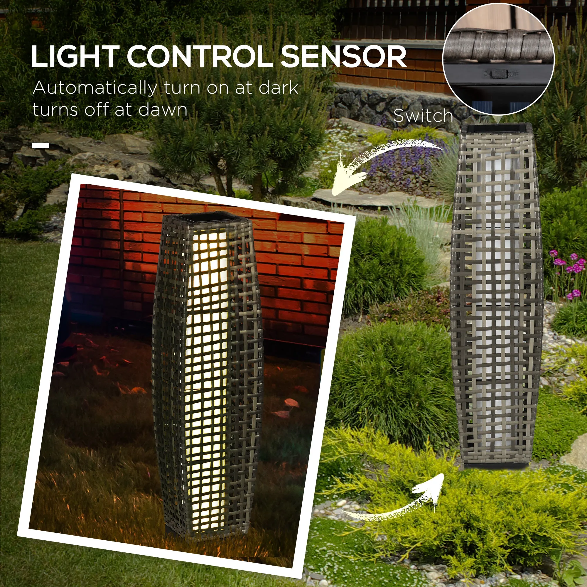 Auto-On/Off LED Solar Pathway Light for Garden, Lawn, Driveway & Porch, Gray