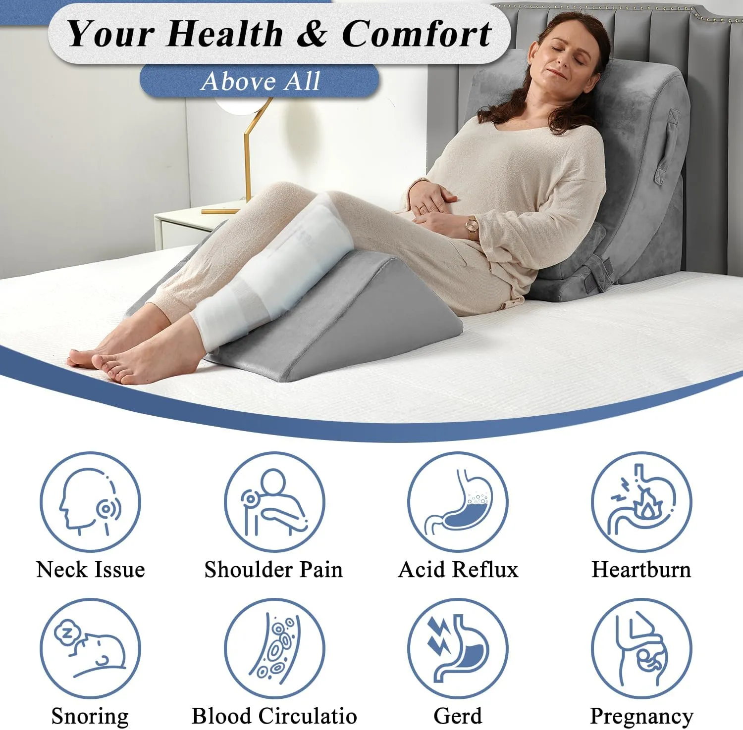 Axelrod 4PCS Orthopedic Bed Wedge Pillow Set, Post Surgery Foam for Back, Neck and Leg Pain Relief Comfortable & Adjustable Ortho Pillows- Anti Snoring, Heartburn, Acid Reflux & GERD Sleeping Grey