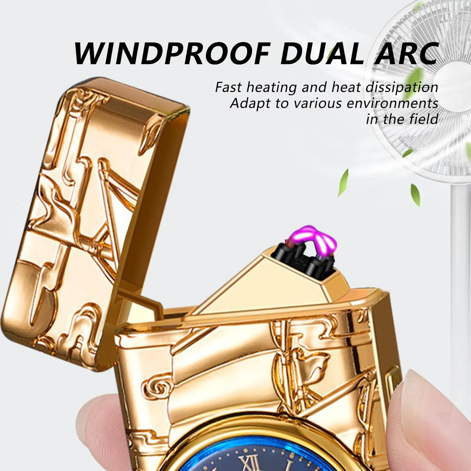 BABOBIU Electric Lighter Arc Portable Cool Sailboat Lighter USB Rechargeable Lighters Windproof Flameless Plasma Lighters with COB Flashlight for Camping, Hiking, Adventure (Gold)