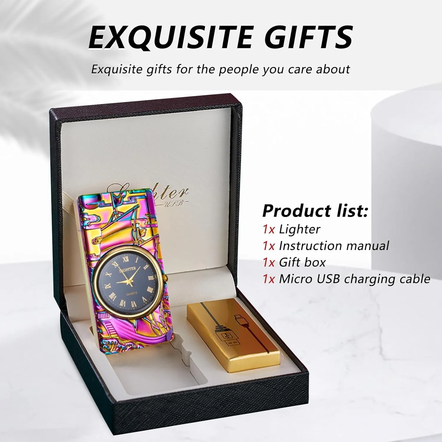 BABOBIU Electric Lighter Cool Lighter Windproof Sailboat Flameless Candle Lighters USB Rechargeable Lighters with Cool Clock dial Gift for Men, Boyfriend, Husband (Colorful)