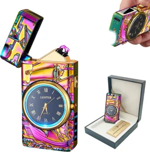 BABOBIU Electric Lighter Cool Lighter Windproof Sailboat Flameless Candle Lighters USB Rechargeable Lighters with Cool Clock dial Gift for Men, Boyfriend, Husband (Colorful)