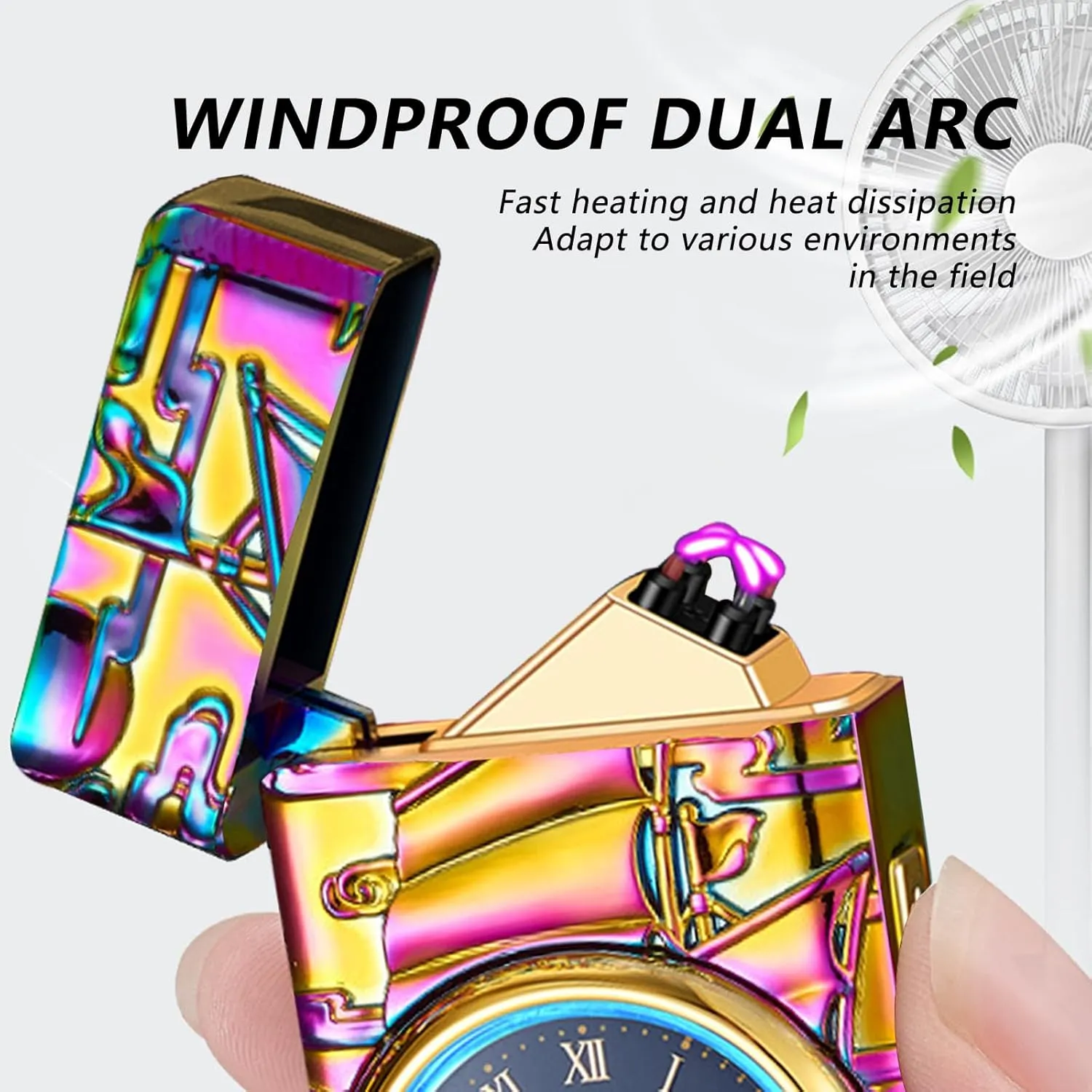 BABOBIU Electric Lighter Cool Lighter Windproof Sailboat Flameless Candle Lighters USB Rechargeable Lighters with Cool Clock dial Gift for Men, Boyfriend, Husband (Colorful)