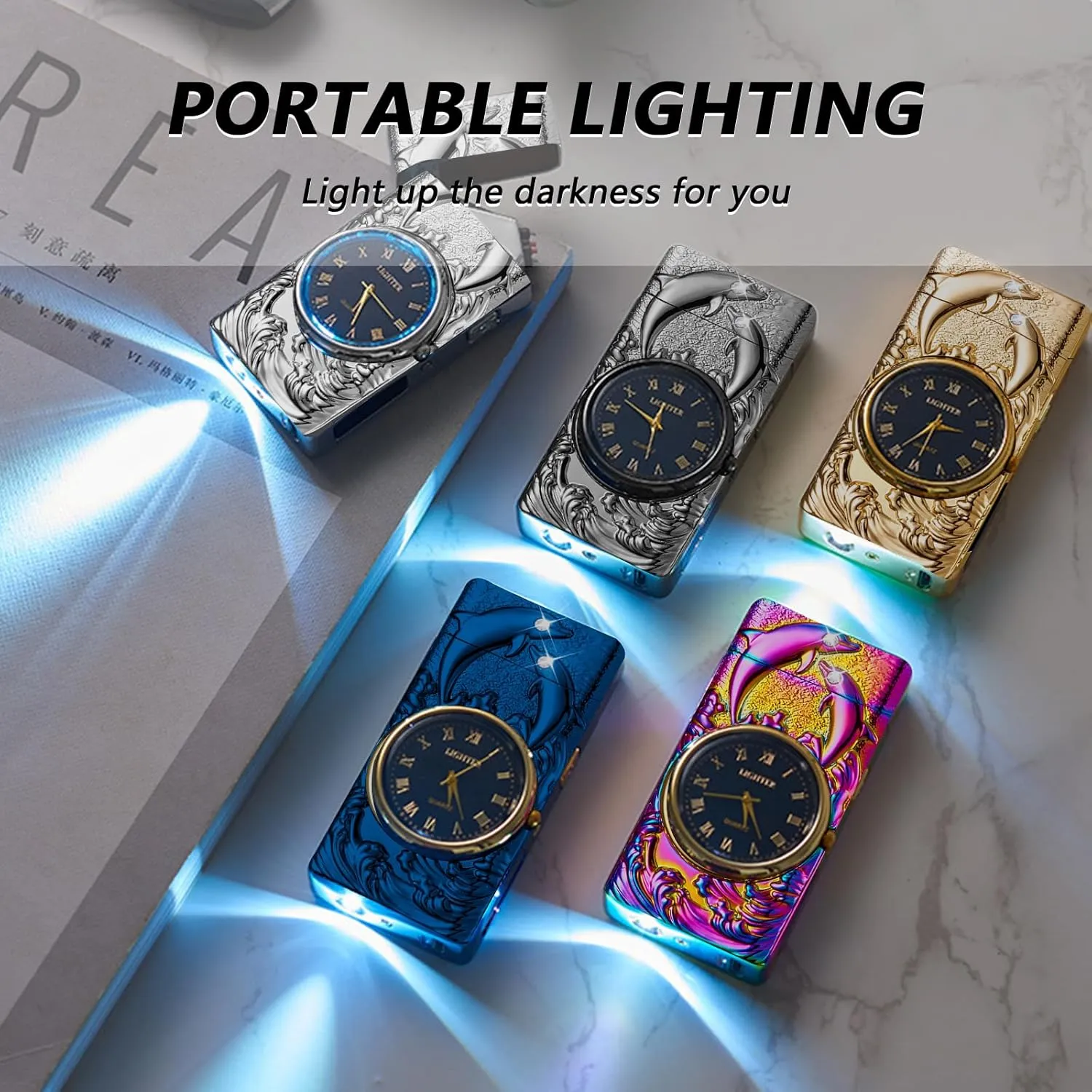 BABOBIU Electric Lighter USB Lighter Rechargeable Dolphin Lighters Windproof Flameless Candle Lighters with Dual Plasma Arc for Candles, Incense, Fireworks (Blue)