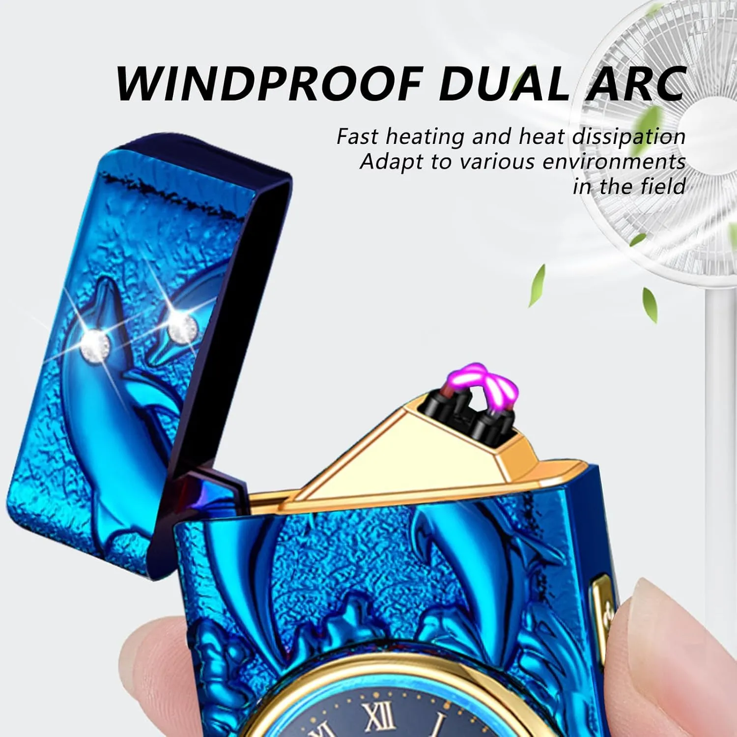BABOBIU Electric Lighter USB Lighter Rechargeable Dolphin Lighters Windproof Flameless Candle Lighters with Dual Plasma Arc for Candles, Incense, Fireworks (Blue)