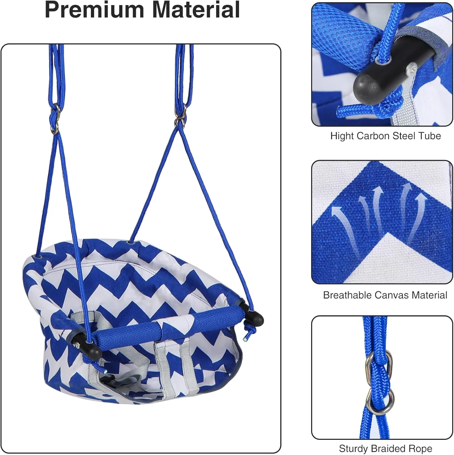 Baby Toddler Swing Seat, Canvas Swing Set Accessories, Safety Harness, Secure,Indoor Outdoor Temporary Hammock for Backyard