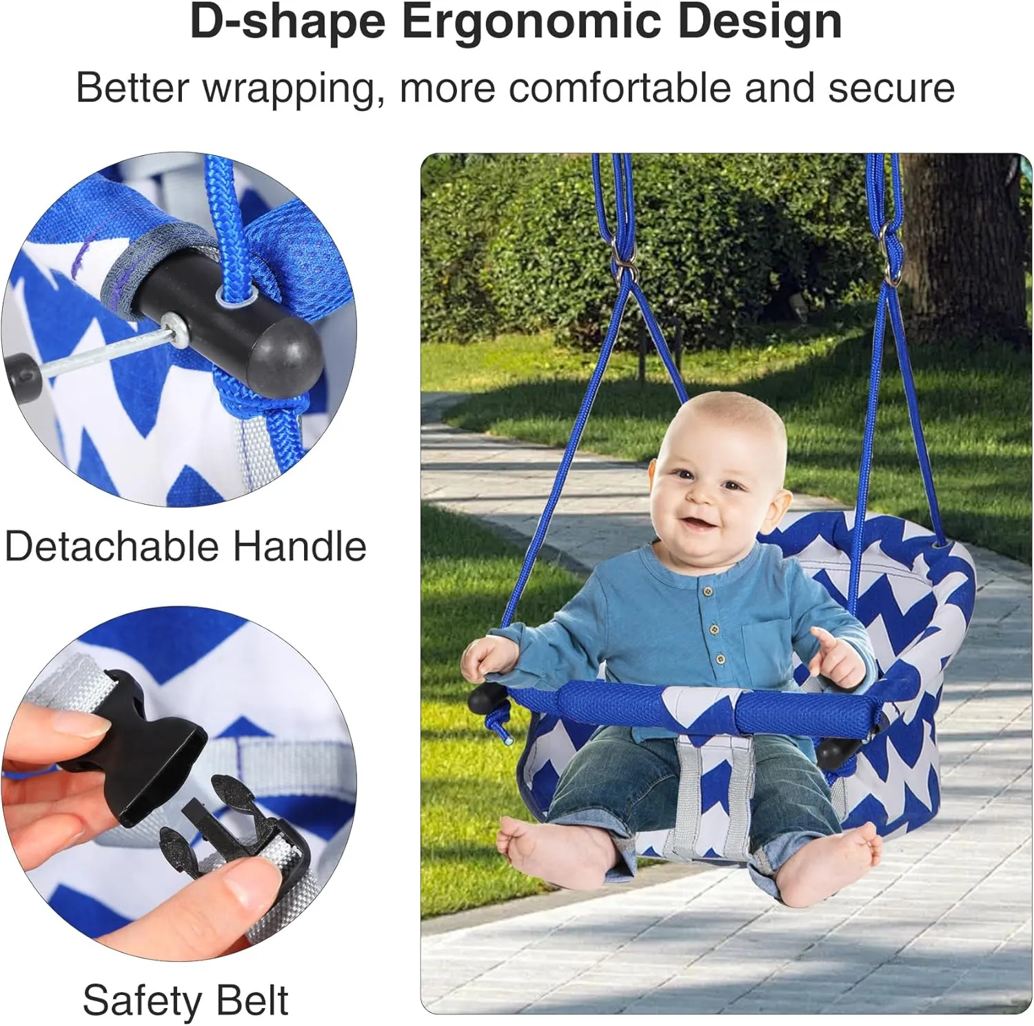 Baby Toddler Swing Seat, Canvas Swing Set Accessories, Safety Harness, Secure,Indoor Outdoor Temporary Hammock for Backyard