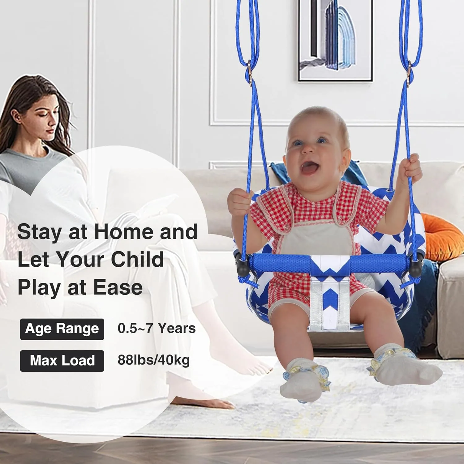 Baby Toddler Swing Seat, Canvas Swing Set Accessories, Safety Harness, Secure,Indoor Outdoor Temporary Hammock for Backyard