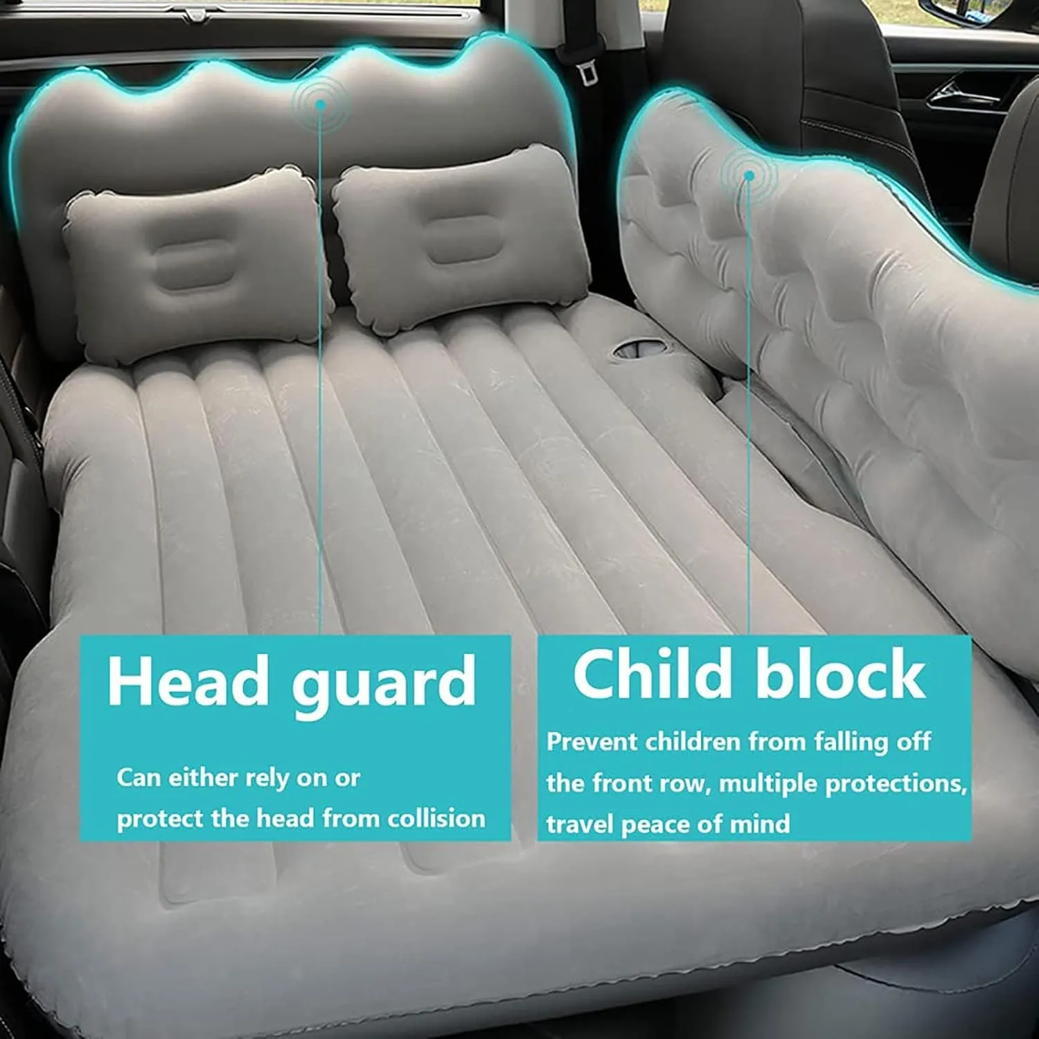 Back Seat Car Air Mattress Compatible with Toyota Tundra, Thickened Double-Sided Flocking Travel Car Sleeping Pad with Car Air Pump 2 Pillows,D