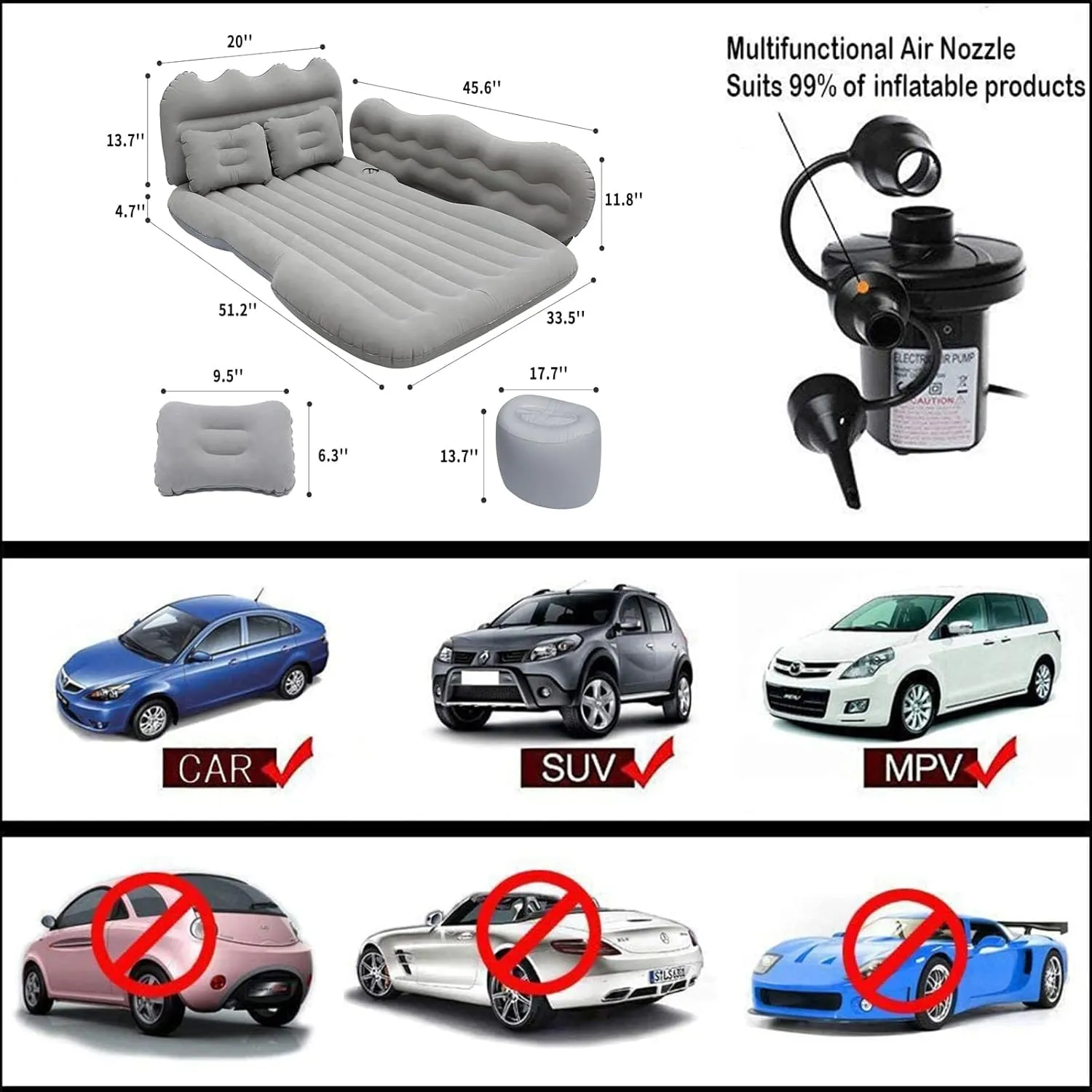 Back Seat Car Air Mattress Compatible with Toyota Tundra, Thickened Double-Sided Flocking Travel Car Sleeping Pad with Car Air Pump 2 Pillows,D
