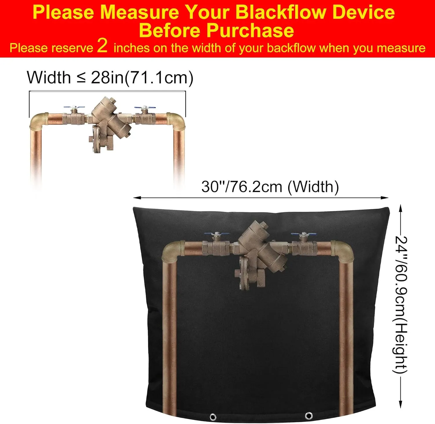 Backflow Preventer Insulation Weatherproof Covers, Pressure Vacuum Breaker Valve Insulated Covers Winter Freeze Protection, Outside Irrigation Sprinkler System Pipe Bag Pouch, 30''W x 24''H